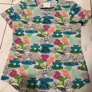 Cherokee Multicolor Frog Print Women's Scrub Top